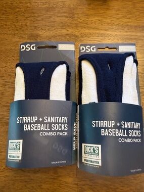 DSG Navy & White Stirrup + Sanitary Baseball Socks Pack Youth NWT